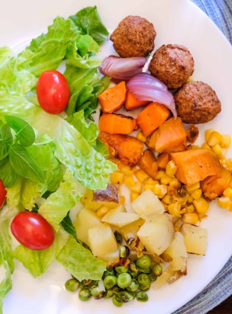 Vegan roast (vegetable roast) with salad.