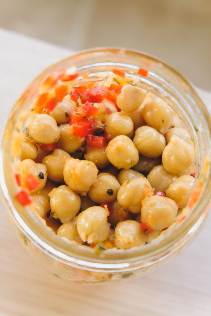 chickpea salad in a mason jar.