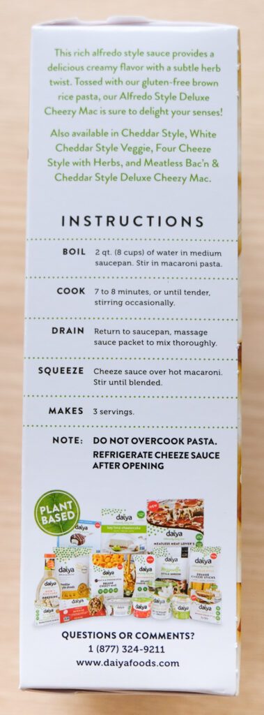 Daiya Alfredo Style Deluxe Cheezy Mac Instructions