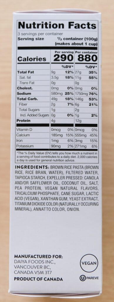 Daiya Deluxe Cheezy Mac Cheddar Style Nutrition Facts
